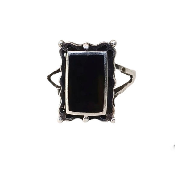 925 Sterling Silver VTG Black Stone Ring - Picture 10 of 12